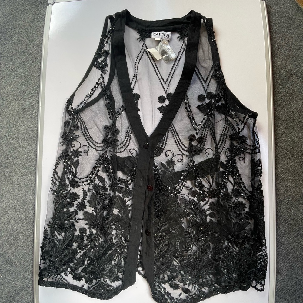 Surya Embroidered Sequined black top